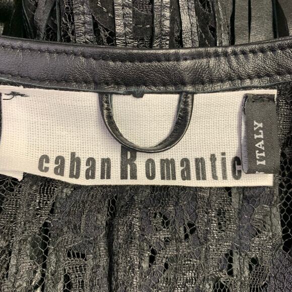CABAN ROMANTIC Size 8 Black Lace Leather Fringed Coat - Picture 6 of 7